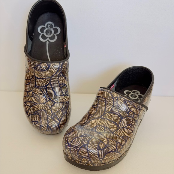 Sanita MEDUSA Danish Pro Clogs Women's 40 Snake Print Size 9 Leather Dansko Blue - Picture 1 of 15